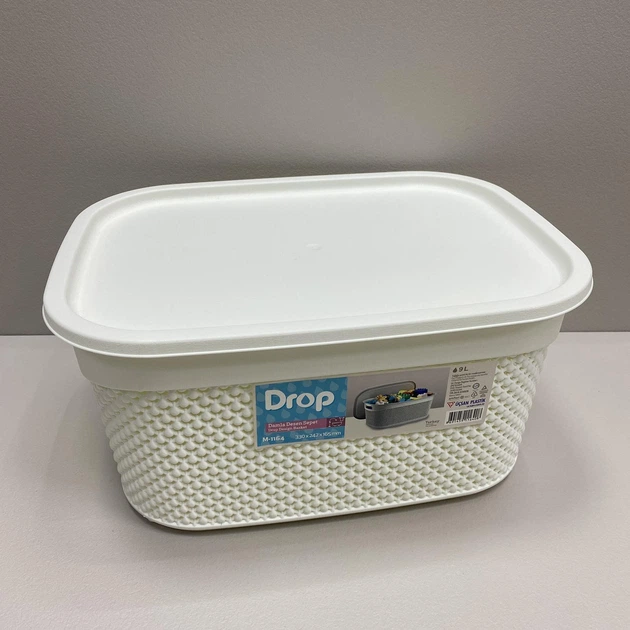 Кошик пластикова з кришкою 33*24*16,5 см 9 л Ucsan Plastik М-1164 біла - Фото 3 Кошик пластикова з кришкою 33*24*16,5 см 9 л Ucsan Plastik М-1164 біла - зображення 3