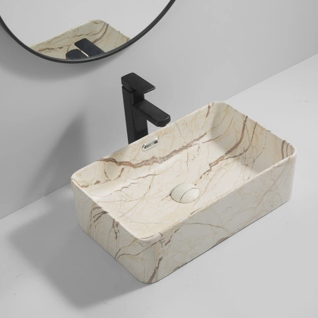Раковина накладная Mixxus Premium QUADRO-0208 MARBLE 480х315х140mm с переливом (MP6518) - изображение 2
