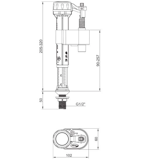 Арматура наповнювальна Koer KT-0103-1/2" з нижнім підвед., латунне різьбл. 1/2" (KR5608) ( 21669 ) - зображення 3