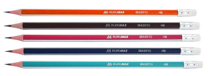 Карандаш графитовый Buromax НВ SILVER треугольный ассорти, с резинкой, 1 шт (BM.8510) - Уценка - изображение 2