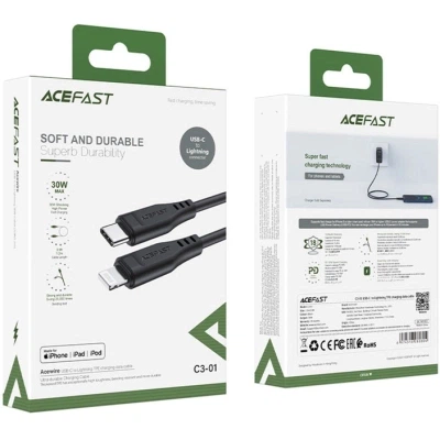 Кабель USB 2.0 Type-C-Lighting, 1,2 м, 3.0A, TPE C3-01 Black Acefast - изображение 3