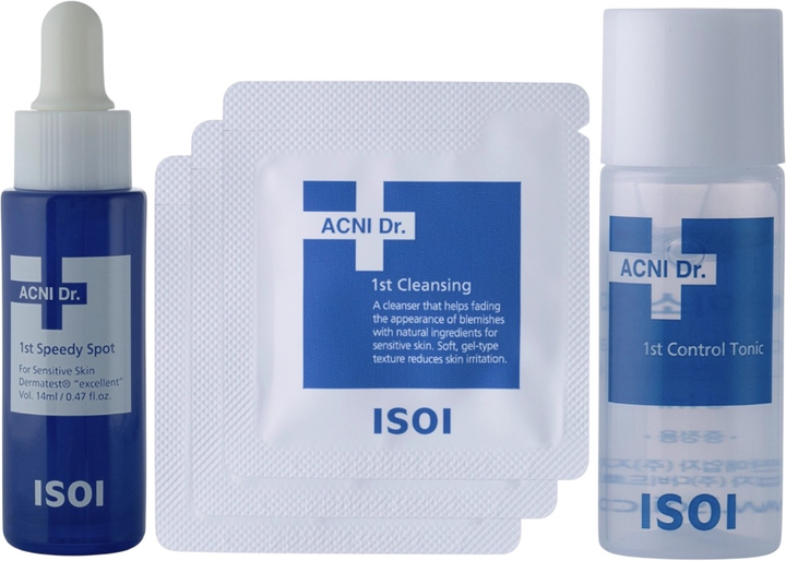 Zestaw do pielęgnacji twarzy Isoi Acni Dr. Serum 14 ml + Tonik 8 ml + Żel do mycia twarzy 3 x 1.3 ml (8809264724644) - obraz 2