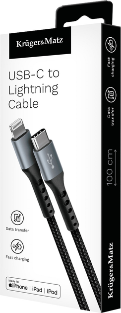 Kabel Kruger&Matz USB-C - Lightning 1 m Black/Grey (5901890076142) - obraz 3