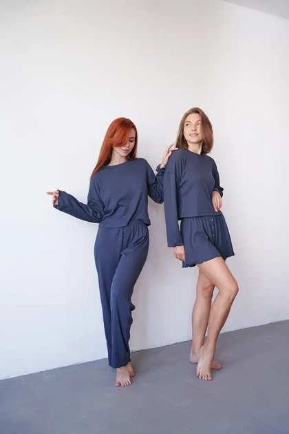 Женский домашний комплект тройка кофта шорты и брюки Carmen L-XL темно-серый - Фото 9 Женский домашний комплект тройка кофта шорты и брюки Carmen L-XL темно-серый - изображение 9