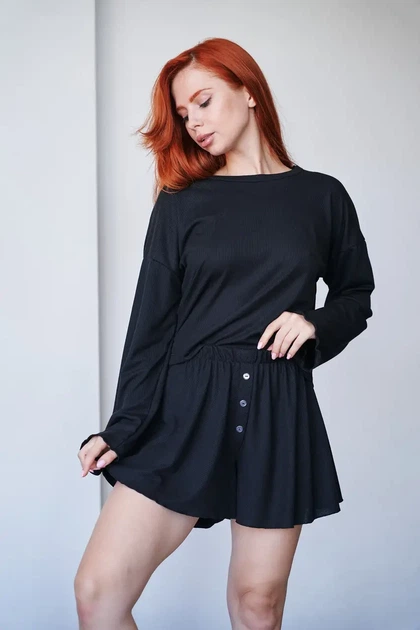 Женский домашний комплект тройка кофта, шорты и брюки Carmen S-M черный - Фото 9 Женский домашний комплект тройка кофта, шорты и брюки Carmen S-M черный - изображение 9