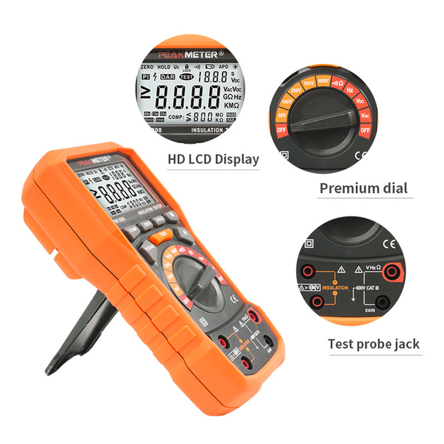 Мультиметр, измеритель сопротивления изоляции (мегаомметр) PeakMeter PM1508 портативный - Фото 4 Мультиметр, измеритель сопротивления изоляции (мегаомметр) PeakMeter PM1508 портативный - изображение 4