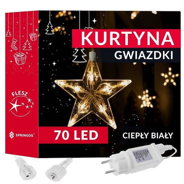 Kurtyna świetlna Springos CL4016 70 LED Gwiazdki (5907719426181) - obraz 2