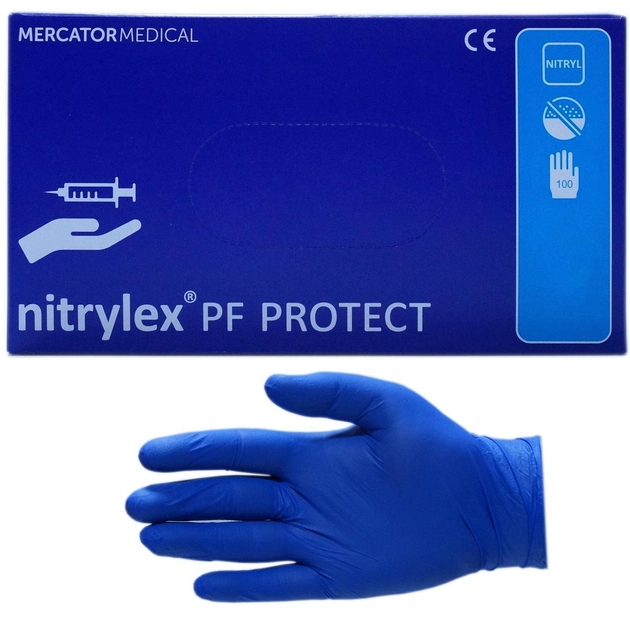 Перчатки синие Nitrylex Protect Blue PF нитриловые неопудренные L 100 шт - изображение 1