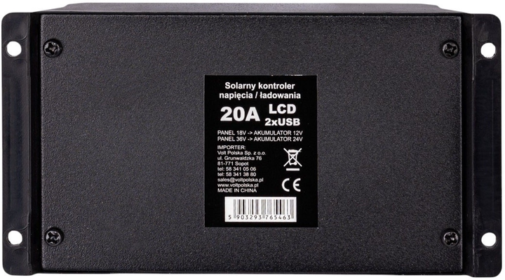 Контролер сонячної панелі Volt Polska SOL PWM 20A 2xUSB (3IPSSOLU20) - зображення 4