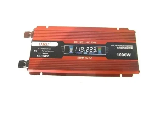 Автомобильный инвертор UKC KC-1000D, 12V-220V, 1000Вт пик, 400Вт номинал, LCD дисплей, USB, вентилятор - изображение 2