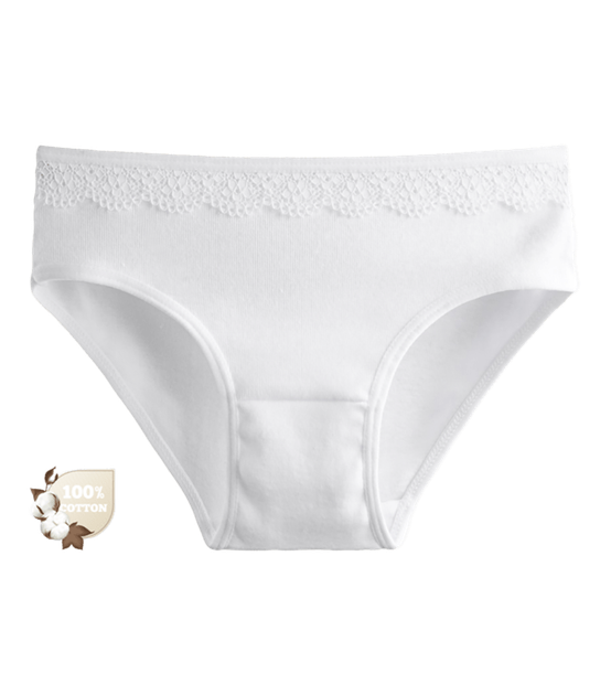 Однотонные трусы слипы для девочки с кружевом - Donella - 4145D4 - 86-92 см - Белый - Фото 1 Однотонные трусы слипы для девочки с кружевом - Donella - 4145D4 - 86-92 см - Белый - изображение 1