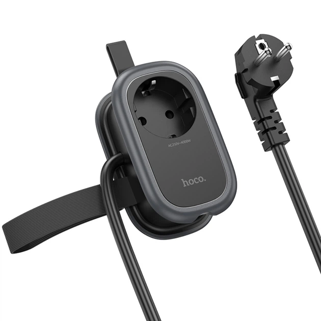 Мережевий зарядний пристрій подовжувач Hoco NS6, 2 USB, Type-C, 1 розетка, 1.1m, black - зображення 3