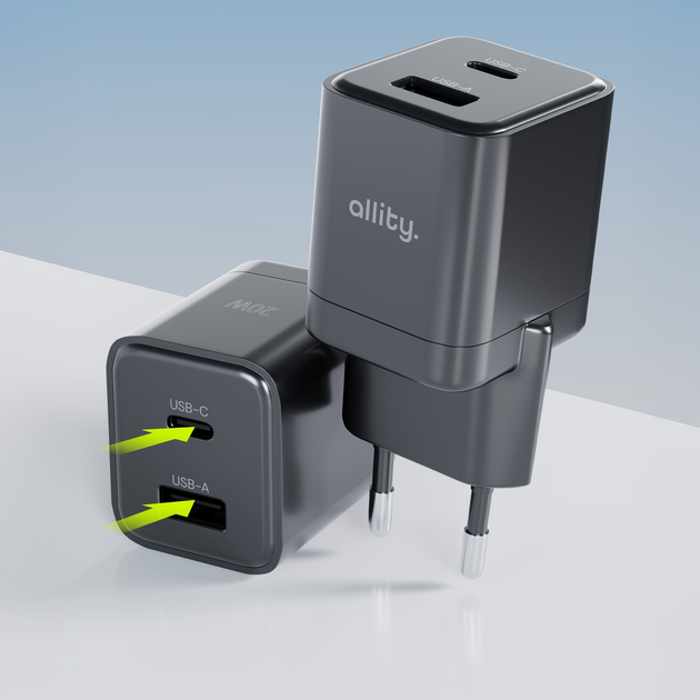 Ładowarka sieciowa Allity GaN PD QC ATC-01-20WAC 1x USB-C 1x USB-A 20W Black (5906667550139) - obraz 7