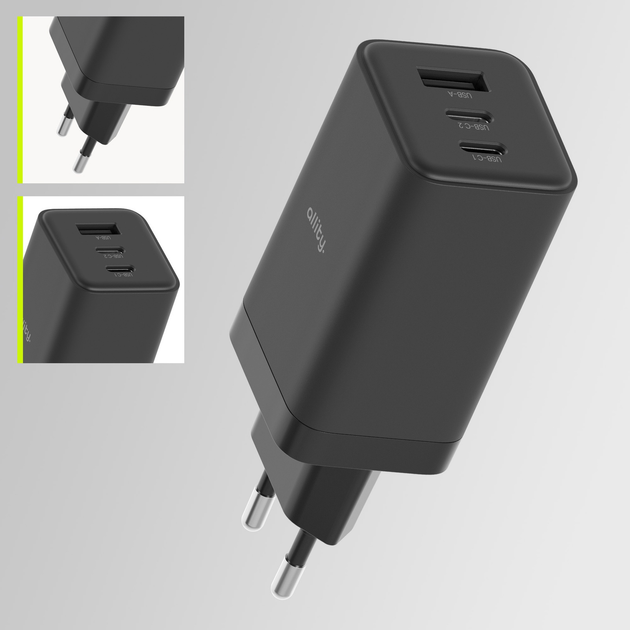 Зарядний пристрій Allity GaN PD QC ATC-01-65WACC 2x USB-C + 1x USB-A 65W Black (5906667550177) - зображення 5