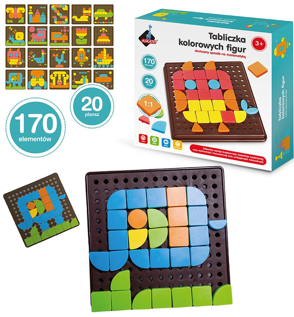 Mozaika Askato Tablica z kolorowymi figurami geometrycznymi 5 kolorów 170 elementów (6901440106120) - obraz 2
