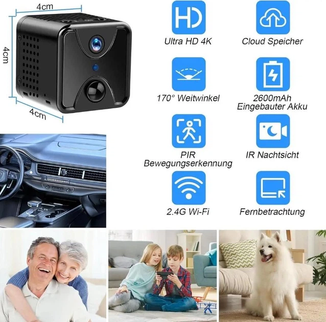 Мини-камера S6 для видеонаблюдения 4K Ultra HD поддержка 4G и Wi-Fi 2.4G внутренняя чёрная - изображение 5
