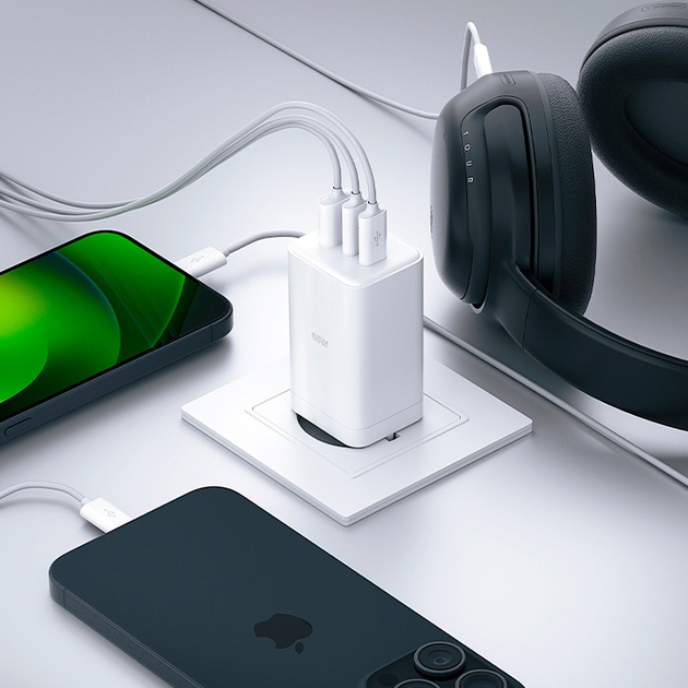 Ładowarka sieciowa Allity GaN PD QC ATC-01-65WACC 2x USB-C + 1x USB-A 65W White (5906667550399) - obraz 6