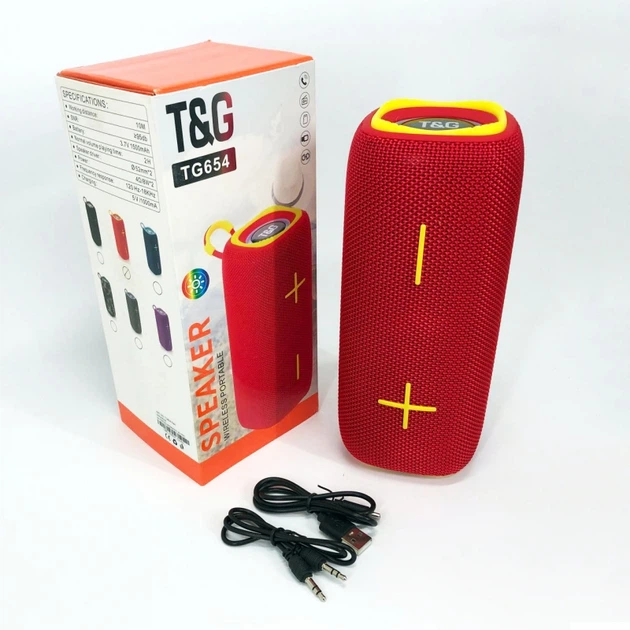 Портативна колонка TG 654 red 8W з підсвічуванням - изображение 14