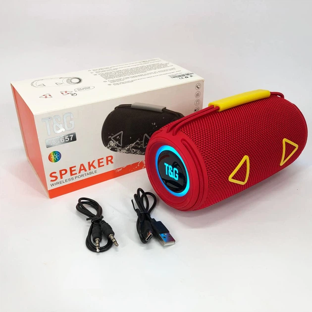 Bluetooth-колонка TG657 з RGB підсвічуванням 1500 mAh. Колір: червоний - Фото 1 Bluetooth-колонка TG657 з RGB підсвічуванням 1500 mAh. Колір: червоний - изображение 1