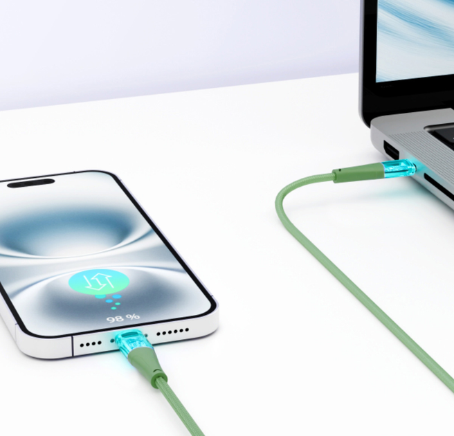 Kabel Qualo USB Type-C – USB Type-C 1.5 m Green/Transparent (5907457783393) - obraz 5