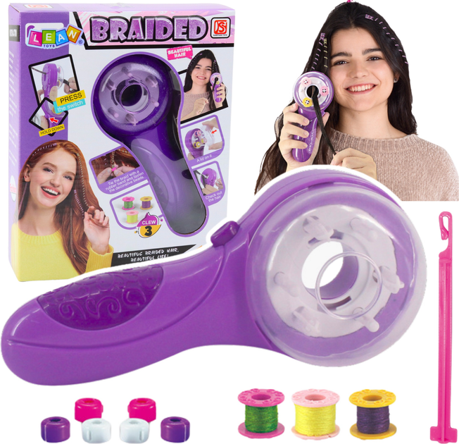 Zestaw piękności LEAN Toys Zaplatarka do warkoczyków z nitkami gumkami i koralikami 24995 (5905991060451) - obraz 2