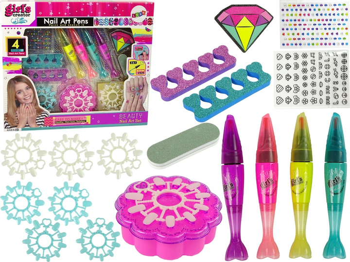 Zestaw piękności LEAN Toys do malowania paznokci z lakierami pisakami i kolorowymi naklejkami 10502 (5904665993422) - obraz 2