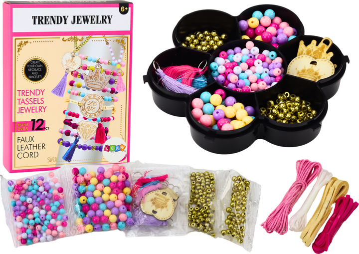 Zestaw do tworzenia bransoletek LEAN Toys w pojemniku z koralikami i zawieszkami 17744 (5905991005940) - obraz 2