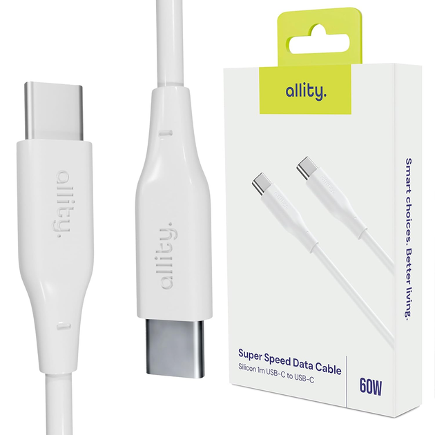 Kabel Allity AUC-02 USB-C - USB-C 1 m 60W White (5906667550221) - obraz 4