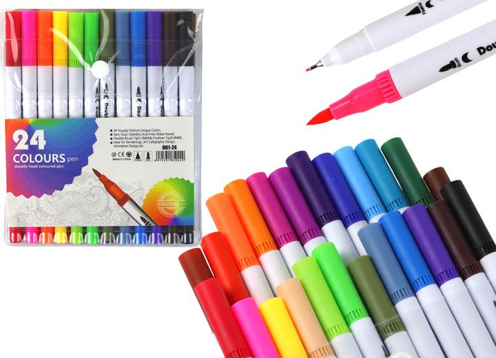 Zestaw pisaków LEAN Toys dwustronnych w organizerze 24 szt 17305 (5905991001614) - obraz 3