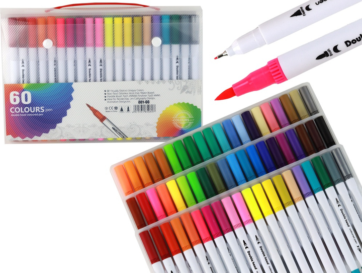 Zestaw pisaków LEAN Toys dwustronnych w organizerze 60 szt 17308 (5905991001645) - obraz 4