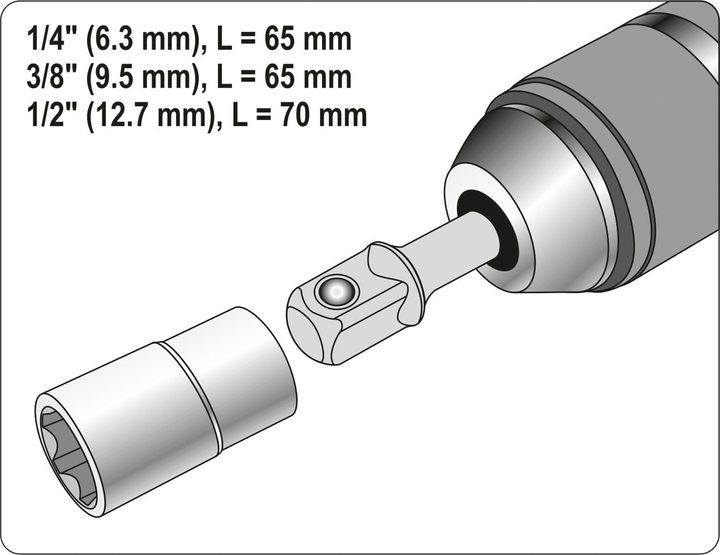 Zestaw adapterów YATO HEX 1/4" 3/8" 1/2" 3 szt (YT-04685) - obraz 5