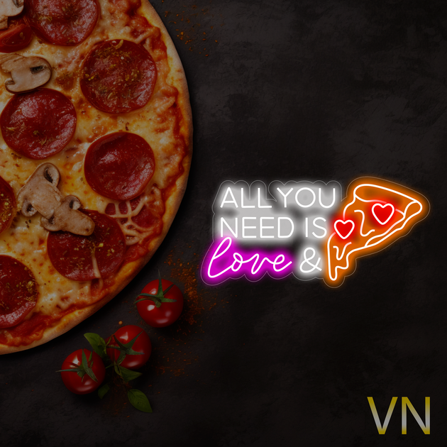 Неонова вивіска для піцерії "ALL YOU NEED IS LOVE & Pizza" 60х29 см - изображение 2