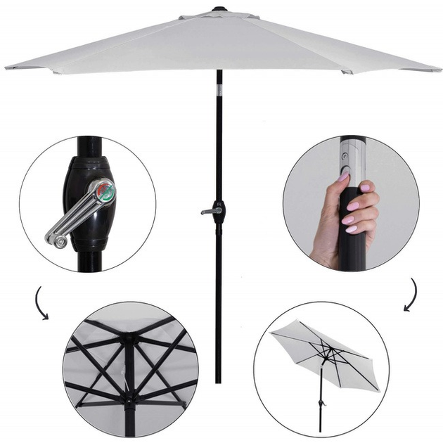 Parasol ogrodowy Springos składany 260 cm duży na balkon Szary GU0022 (5907719429892) - obraz 14