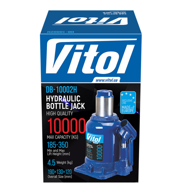 Домкрат гидравлический VITOL DB-10002H 10т короб. min 190мм – max 350мм 4.5кг - изображение 3