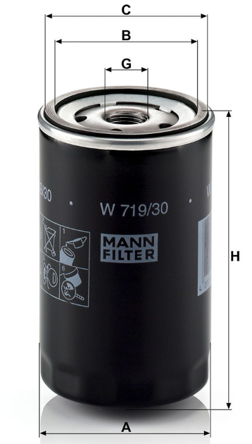 Фильтр масла MANN W719/30 (VW group) - изображение 3