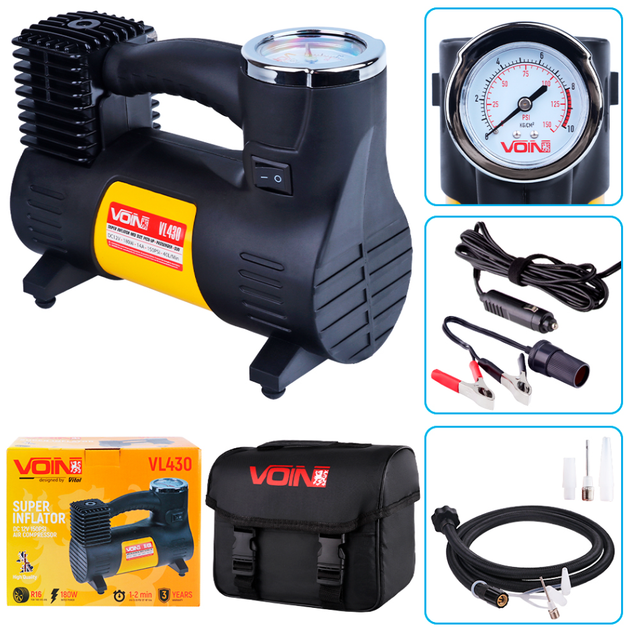 Компрессор VOIN VL-430 150psi/14A/40л/прикур./переходник на клеммы - изображение 5