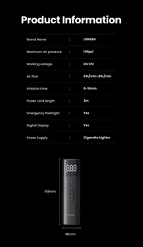 Мінікомпресорний насос автокомпресор Ugreen 150psi 35 л/хв Black (ET501) - зображення 8