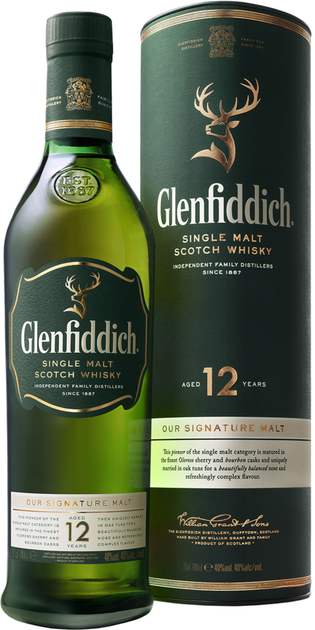 Віскі Glenfiddich 12 років витримки 1 л 40% у подарунковій упаковці (5010327324128_5010327302201) - зображення 1