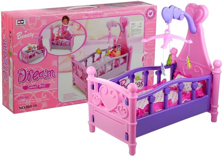 Łóżeczko dla lalek Lean Toys z karuzelą i pościelą (5905884457092) - obraz 2