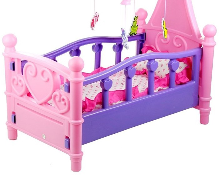 Łóżeczko dla lalek Lean Toys z karuzelą i pościelą (5905884457092) - obraz 6