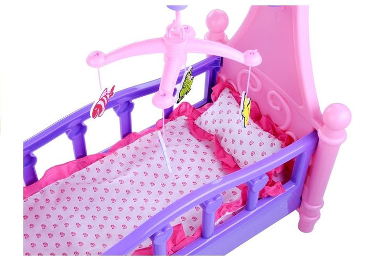 Łóżeczko dla lalek Lean Toys z karuzelą i pościelą (5905884457092) - obraz 7