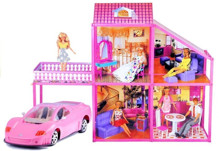 Rozkładana willa dla lalek Lean Toys + Auto + Akcesoria (5905884457443) - obraz 2