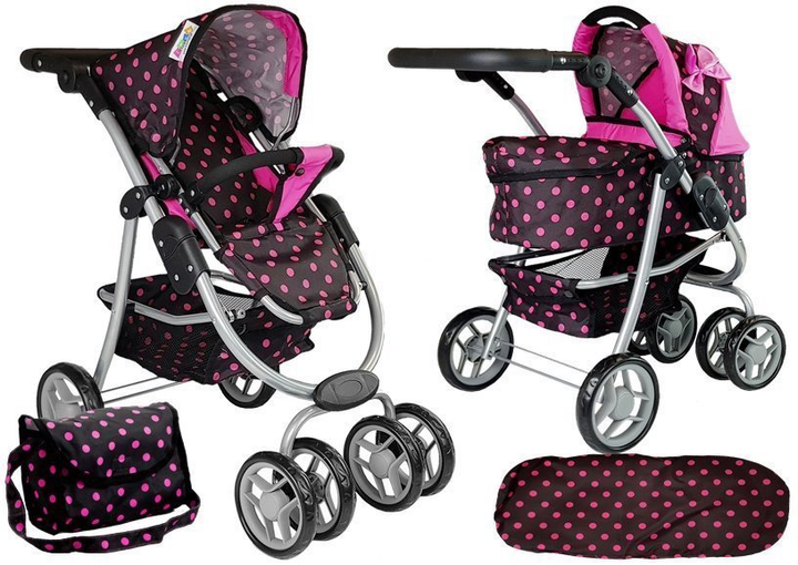 Wózek dla lalek Lean Toys 2 w 1 - z funkcją leżenia i siedzenia Szaro-różowy (5903802452969) - obraz 1