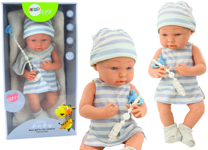 Пупс Lean Toys в одязі з шапочкою White/Blue 42 см (5905991015376) - зображення 2