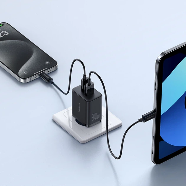 Сетевое зарядное устройство Baseus P10111404113-00 Cube Fast Charger 30W с портами Type-C + USB Black - изображение 9