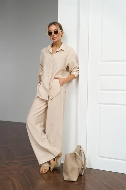 Костюм Сорочка / штани палаццо Розмір L-XL (50-52) Натуральний - Фото 9 Костюм Сорочка / штани палаццо Розмір L-XL (50-52) Натуральний - изображение 9