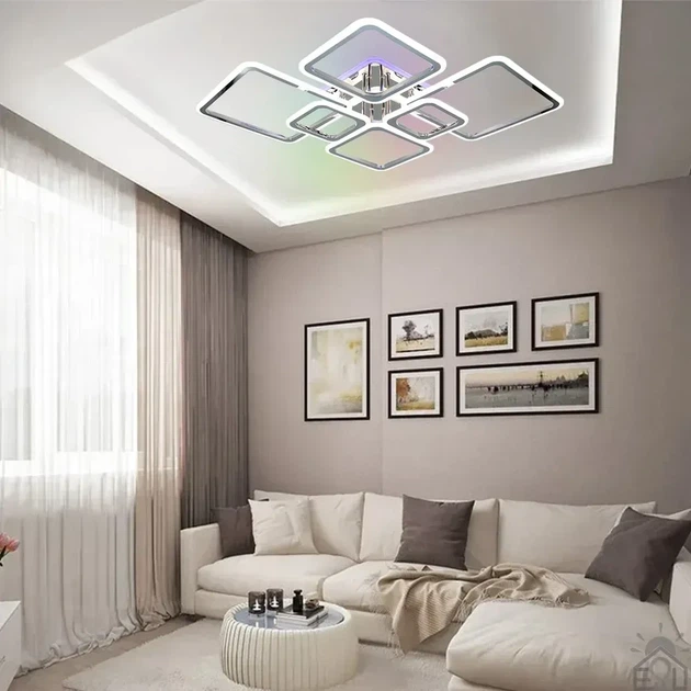 Смарт люстра OVAL RGB 120W 7S хром Esllse LED керована з пультом і додатком для смартфону APP 960x750x110мм - зображення 6