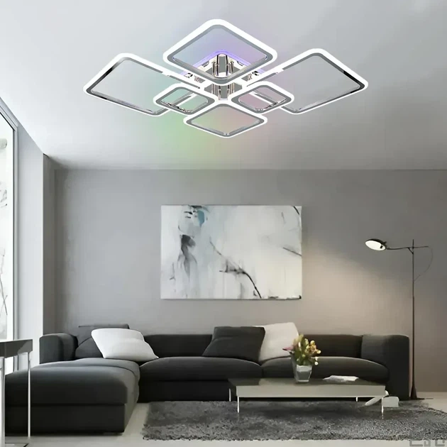 Смарт люстра OVAL RGB 120W 7S хром Esllse LED керована з пультом і додатком для смартфону APP 960x750x110мм - зображення 7