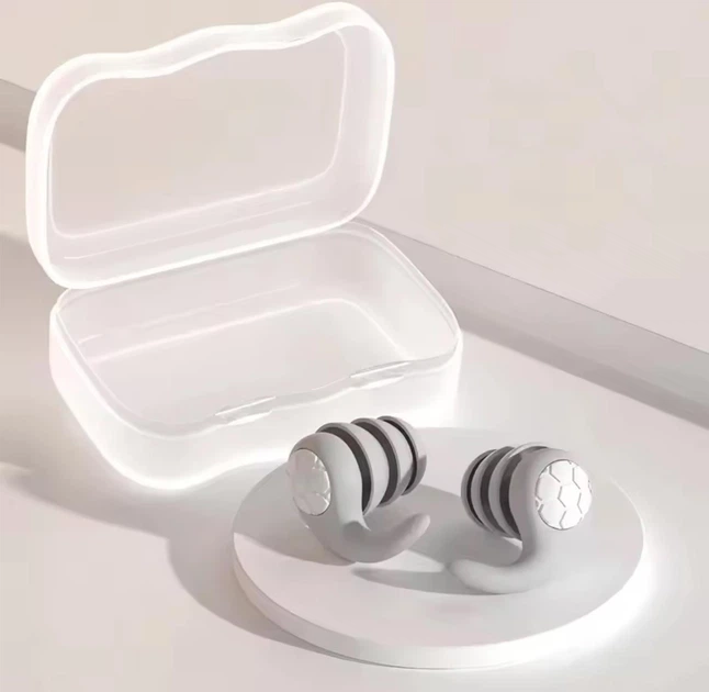 Трехслойные шумопоглащающие силиконовые беруши Earplugs водонепроницаемые противошумовые ушные затычки для сна / плавания / поездок + кейс, серые (110302275) - Фото 1 Трехслойные шумопоглащающие силиконовые беруши Earplugs водонепроницаемые противошумовые ушные затычки для сна / плавания / поездок + кейс, серые (110302275) - изображение 1