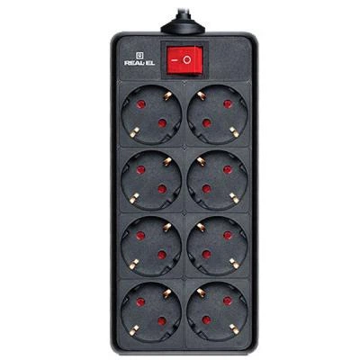 Мережевий фільтр живлення REAL-EL REAL-EL RS-8 PROTECT, 3m, black (EL122300022) - Фото 2 Мережевий фільтр живлення REAL-EL REAL-EL RS-8 PROTECT, 3m, black (EL122300022) - зображення 2